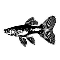 Guppy Fish Logo Monochrome Design Style - obrazy, fototapety, plakaty