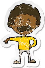 retro distressed sticker of a cartoon man making camp gesture