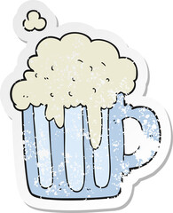 retro distressed sticker of a cartoon foamy beer