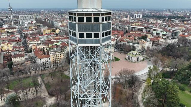 Arco della Pace against the backdrop of the Ancient Lookout Tower in 4k