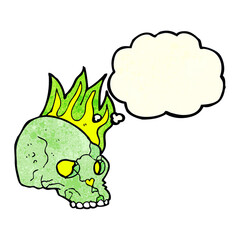 cartoon spooky skull with thought bubble