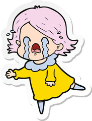 sticker of a cartoon woman crying