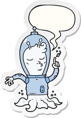 cartoon alien and speech bubble sticker
