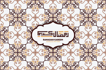 Ramadan Kareem seamless pattern background. Islamic greeting card template with ramadan for wallpaper design. Poster, media banner.