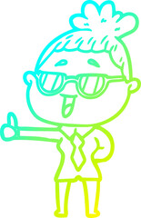 cold gradient line drawing cartoon happy woman wearing spectacles