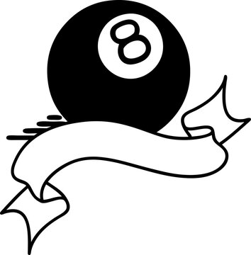 recommend clip art: black linework tattoo with banner of a 8 ball