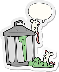 cartoon old metal garbage can and mice and speech bubble sticker