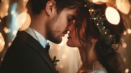 Obraz na płótnie Canvas couple commemorating their special day with a romantic kiss, generative ai