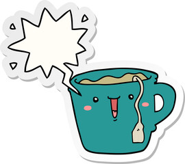 cute cartoon coffee cup and speech bubble sticker