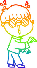 rainbow gradient line drawing cartoon boy wearing spectacles