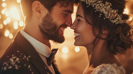 joyful couple capturing the excitement of their wedding day, generative ai