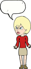 cartoon annoyed woman with speech bubble