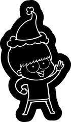 happy cartoon icon of a boy wearing santa hat