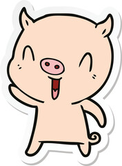 sticker of a happy cartoon pig