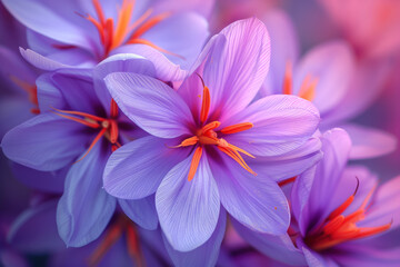 Purple saffron blooms after autumn with a harvest flower collection AI Generative