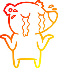 warm gradient line drawing cartoon crying bear