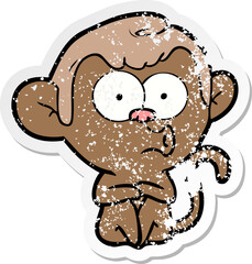 distressed sticker of a cartoon hooting monkey