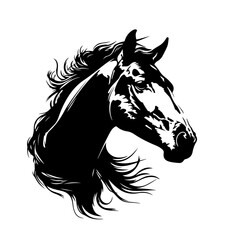 Racing Horse Logo Monochrome Design Style - obrazy, fototapety, plakaty