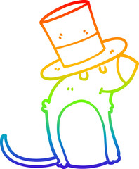 rainbow gradient line drawing cartoon rat wearing christmas hat