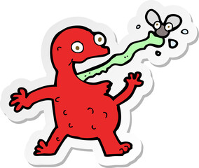 sticker of a cartoon frog catching fly
