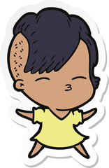 sticker of a cartoon squinting girl