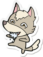sticker of a cartoon hungry wolf