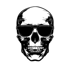 Skull In Sunlasses Logo Monochrome Design Style