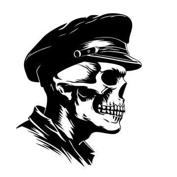 Skull Airforce Pilot Hat Soldier Logo Monochrome Design Style