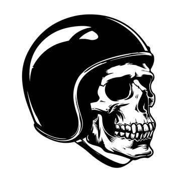 Skull Motorcycle Helmet Logo Monochrome Design Style