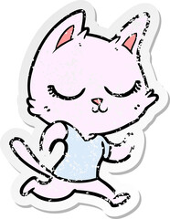 distressed sticker of a calm cartoon cat running