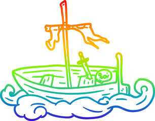rainbow gradient line drawing old shipwrecked boat