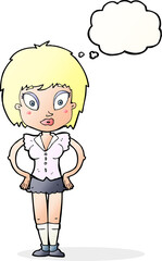 cartoon pretty girl with thought bubble