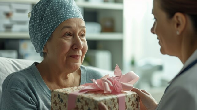 a cancer patient receives a gift from a friend. generative ai