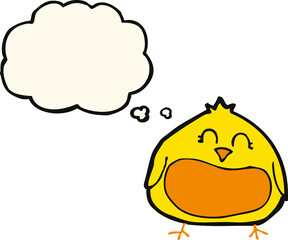cartoon fat bird with thought bubble