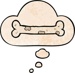 cartoon bone and thought bubble in grunge texture pattern style