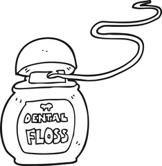 black and white cartoon dental floss