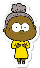 sticker of a cartoon happy old woman