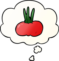 cartoon vegetable and thought bubble in smooth gradient style
