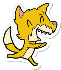 sticker of a laughing fox running away