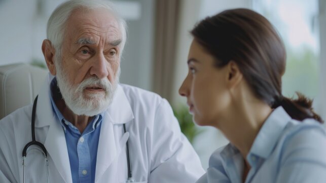 Empathetic oncologist providing emotional support to a senior patient during a cancer diagnosis generative ai