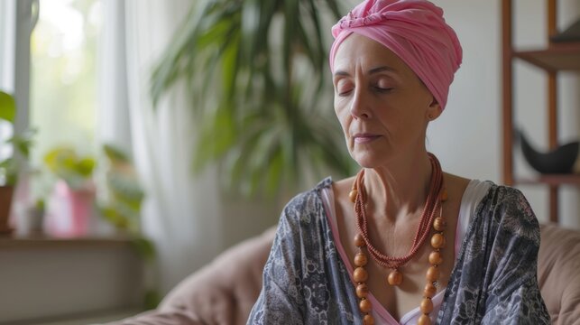 Cancer survivor in a moment of meditation. generative ai
