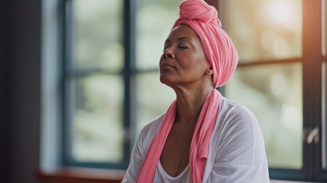 Cancer survivor in a moment of meditation. generative ai