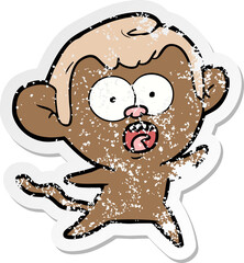 distressed sticker of a cartoon shocked monkey