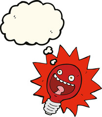 cartoon red lightbulb with thought bubble