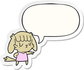 cartoon dog girl pointing and speech bubble sticker