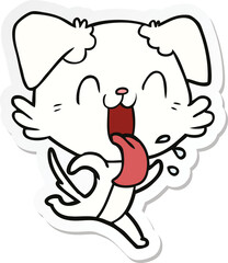 sticker of a cartoon panting dog running
