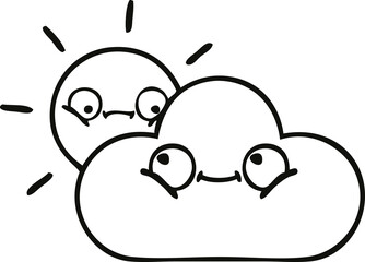 line drawing cartoon storm cloud and sun