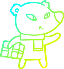cold gradient line drawing cute cartoon christmas bear