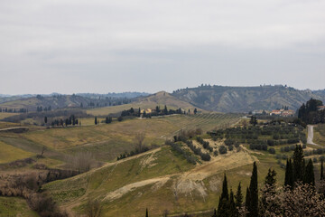 Vista panoramica dal borgo medievale di Certaldo in Toscana, Italia