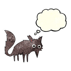 funny cartoon little wolf with thought bubble